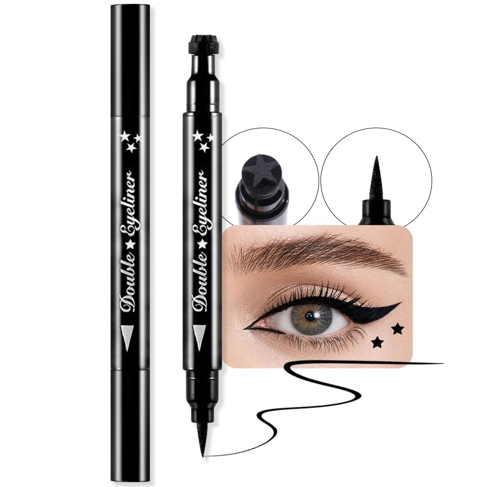 evpct 1Pcs Black Colored Winged Eyeliners Stamp, Black Stars Face Stamps Makeup Eyeliner Eye Stamp Liners Tool Set Kit for Women Waterproof, Wing Eyeliner Stamp Figures Tool Wingliner Shapes, 01#