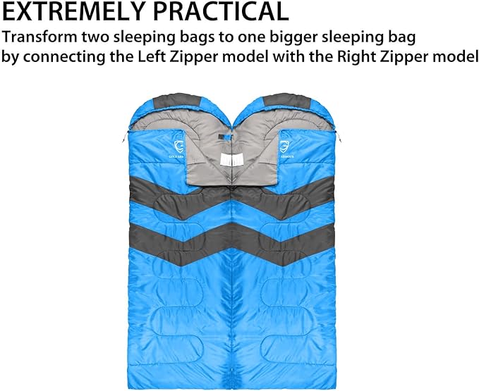 Gold Armour Sleeping Bags for Adults Cold Weather & Warm - Backpacking Camping Sleeping Bag for Kids 10-12, Girls, Boys - Lightweight Compact Camping Essentials Gear Accessories, Left Zipper
