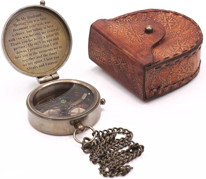 RII to My Husband I Love You, Brass Compass Engraved Gifts for Men, Bronze Gifts for Men, Romantic Gifts for Him/Her, Keepsake Gifts for Husband, 5th/25th 50th Wedding Gift Ideas