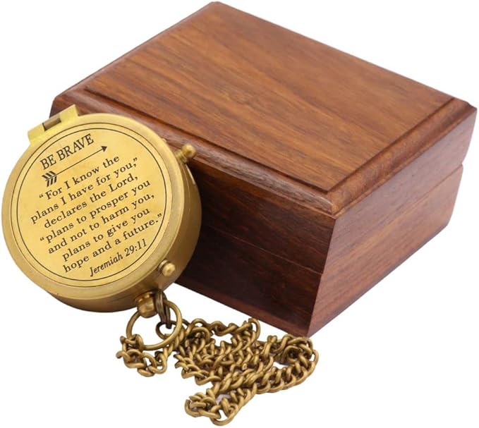 For I Know The Plans I Have For You, Jeremiah 29:11, Solid Brass Directional Engraved Compass, Baptism Gifts for Boys Girls, First Communion, Christian Gifts for Men, First Confirmation Gifts for Boys