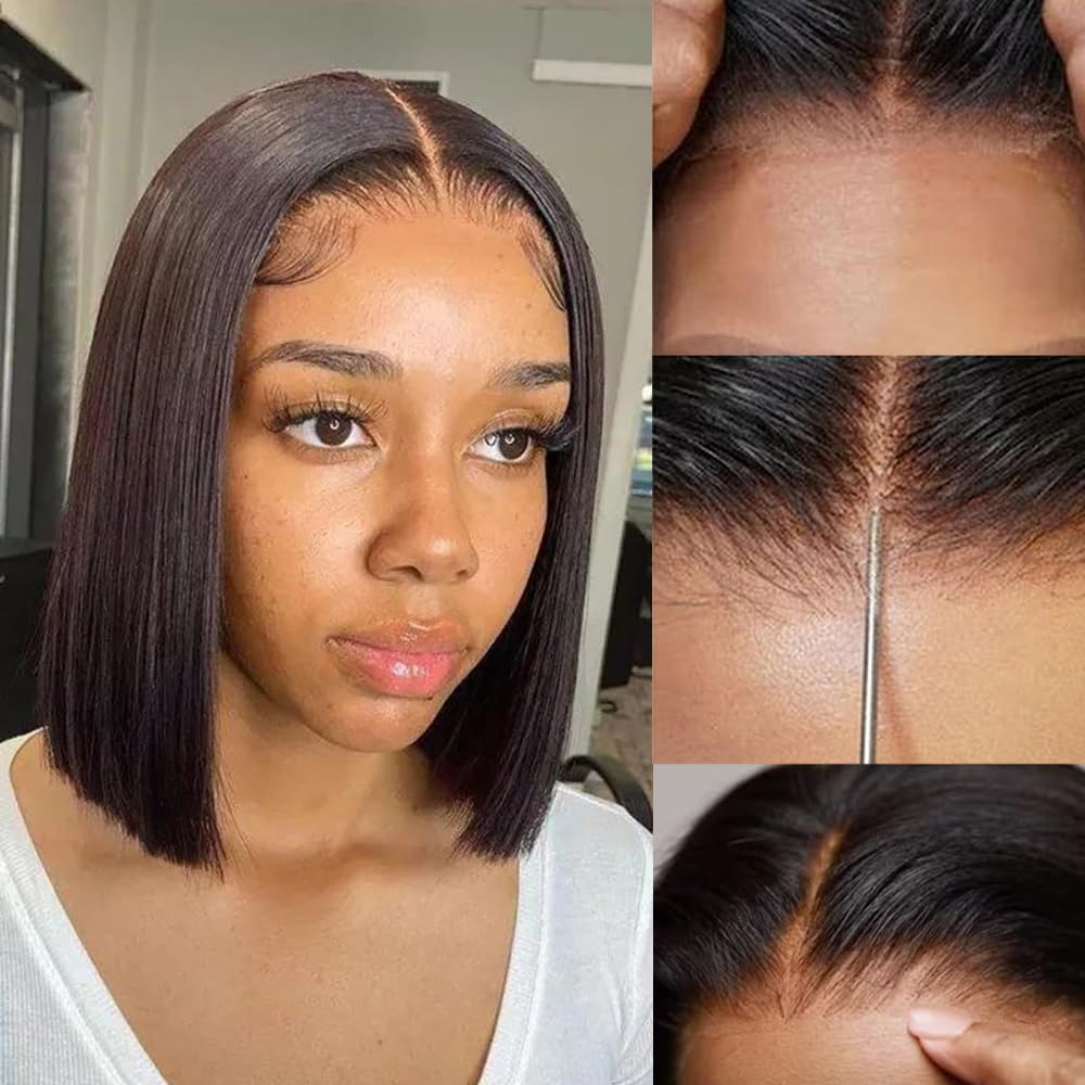 Qangelabeauty Wear And Go Glueless Bob Wig, 10 Inch, 180% Density, Human Hair, Natural Black, No Shedding, No Tangle, Adjustable