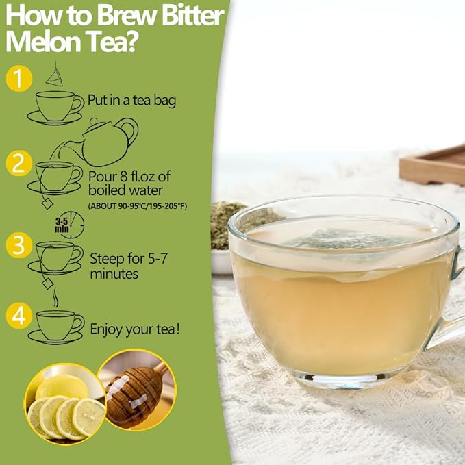 Premium 100 Bitter Melon Tea Bags, Made with 100% Pure Natural Bitter Melon, No Additives & Caffeine Free & No Sugar Added.