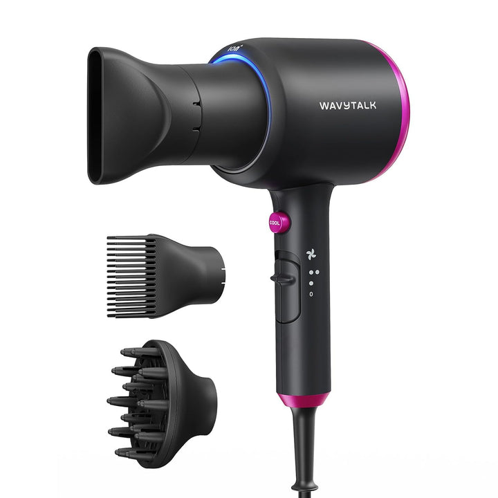 Ionic Blow Dryer for Curly Hair | 1875W Fast Drying with Diffuser | Grey
