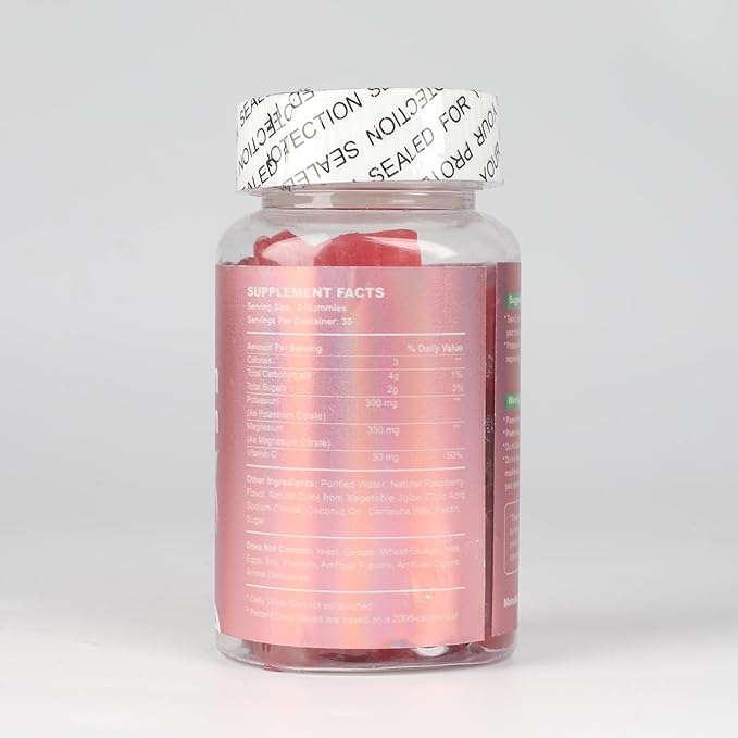 Potassium Magnesium Gummies for Adult Kids High Absorption Leg Cramps & Muscle Health Immune Health Raspberry Magnesium Gummies Chewable Gummy Supplement Vegan Non-GMO