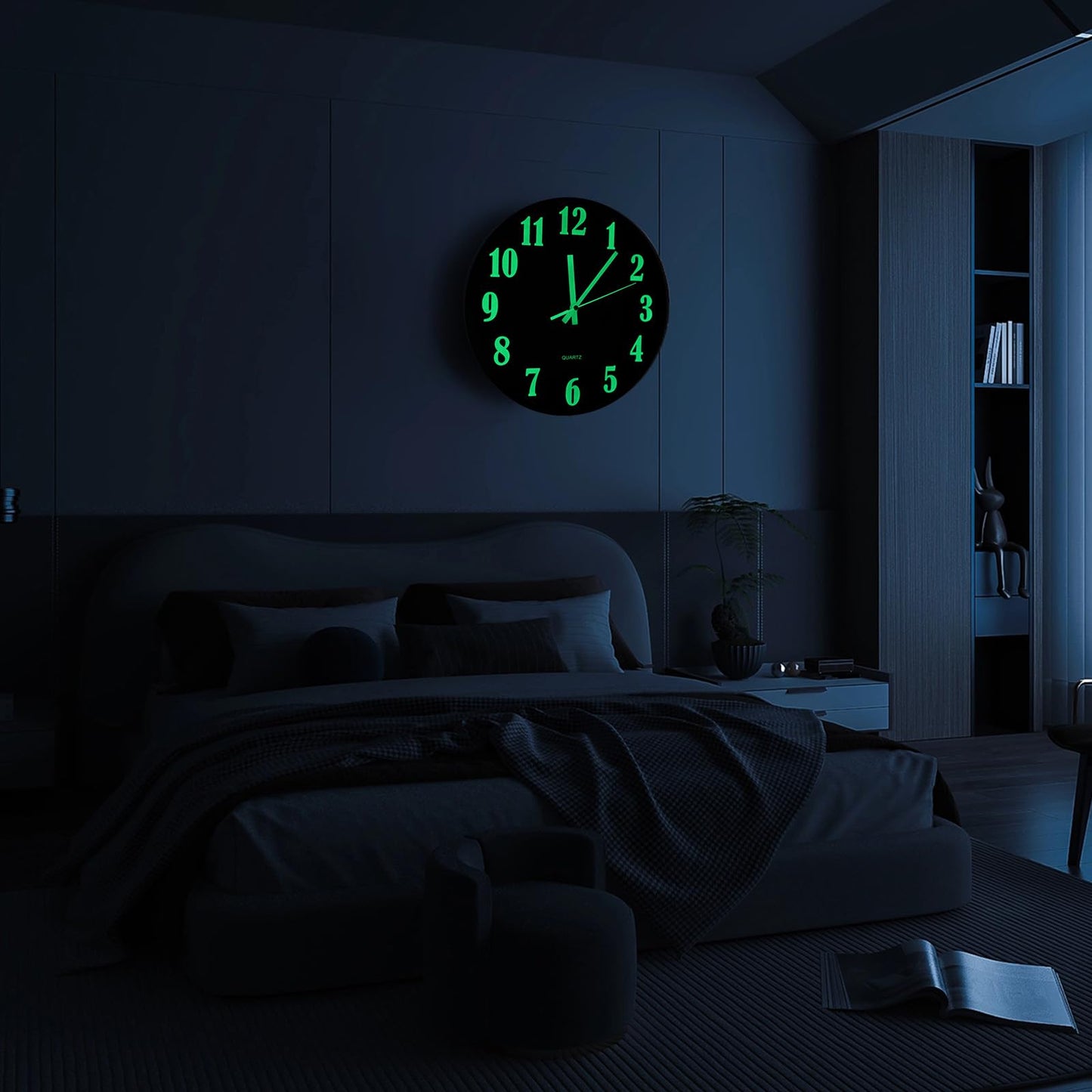 BTBHIHO 12''Luminous Wall Clock, Wooden Silent Wall Clocks Non Ticking, Battery Operated Glow in The Dark Clock, Home Wall Watch for Living Room Kitchen Decoration Bedroom Study Office