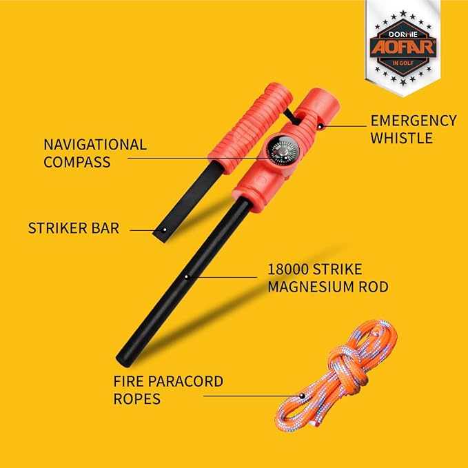 AOFAR Fire Starter AF-381/AF-381plus Fire Steel with Paracord and Whistle for Camping, Hiking, Hunting, Backpacking, Boating, Emergency Rescue…