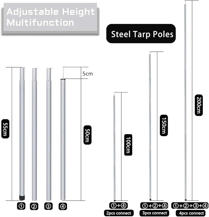 13.5 * 13.5ft Camping Tarp Shelter with Poles Large Tent Tarp Waterproof Rain Fly for Hammock Cover Bushcraft Picnic Backpacking Outdoor Survival