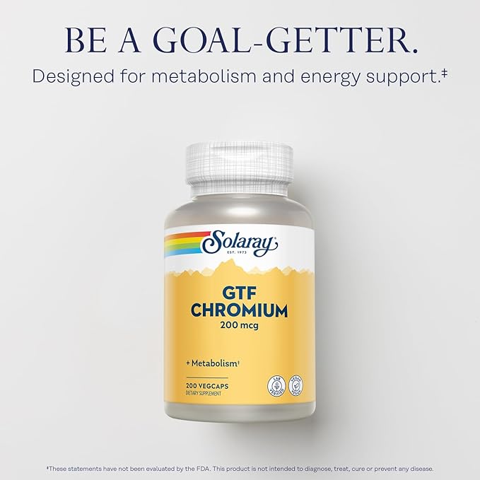 Solaray GTF Chromium 200mcg - Supports Balanced Metabolism and Energy Levels - Vegan-Friendly Chromium Supplements - Lab Verified, 60-Day Guarantee - 200 Servings, 200 VegCaps