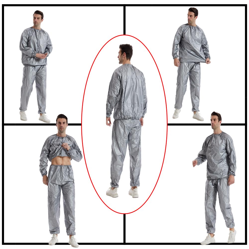 DawnBreak Sauna Sweat Suit for Women/Men Exercise Weight Loss Gym Fitness Workout Silver - M