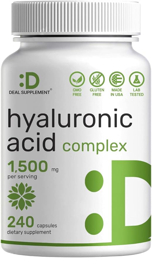 Deal Supplement Hyaluronic Acid Supplements 1,500mg – 240 Capsules, with MSM & Vitamin C – Pure 95% | Non-GMO + Plant Based HA – Supports Healthy Joints, Bones, Connective Tissue, & Skin Hydration