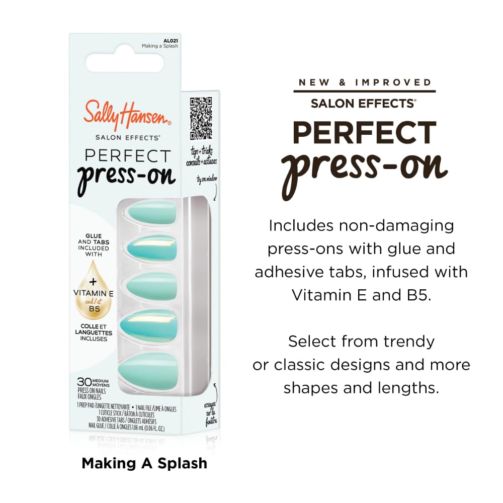 Sally Hansen Cuticle Remover & Press-On Nails Kit | 30 Designs with Aloe