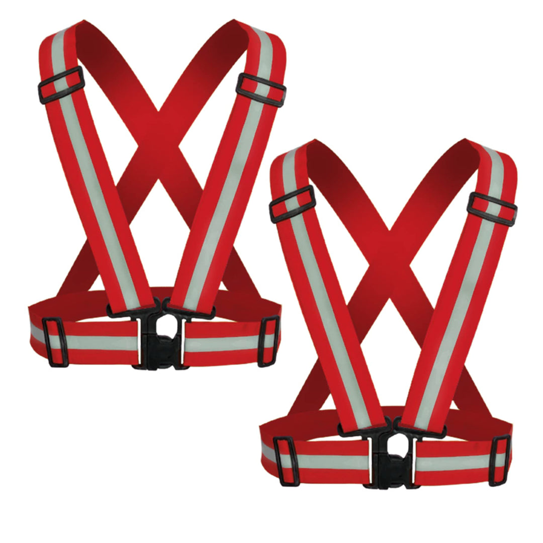 YUNLOVXEE Reflective Strap Safety Vest Gear - 2-10 Pack Adjustable High Visible Reflective Running Gear for Women Men Night (Red x2)