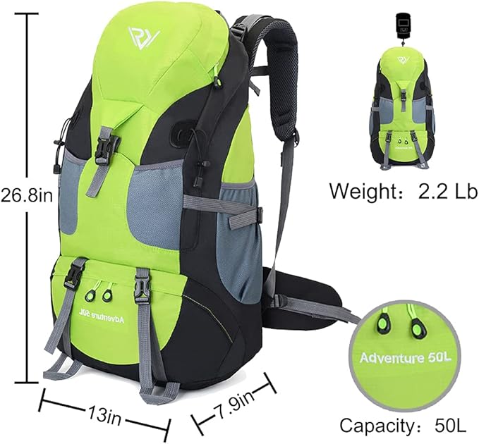 50L Hiking Backpack, Waterproof Lightweight Daypack for Outdoor Camping Travel