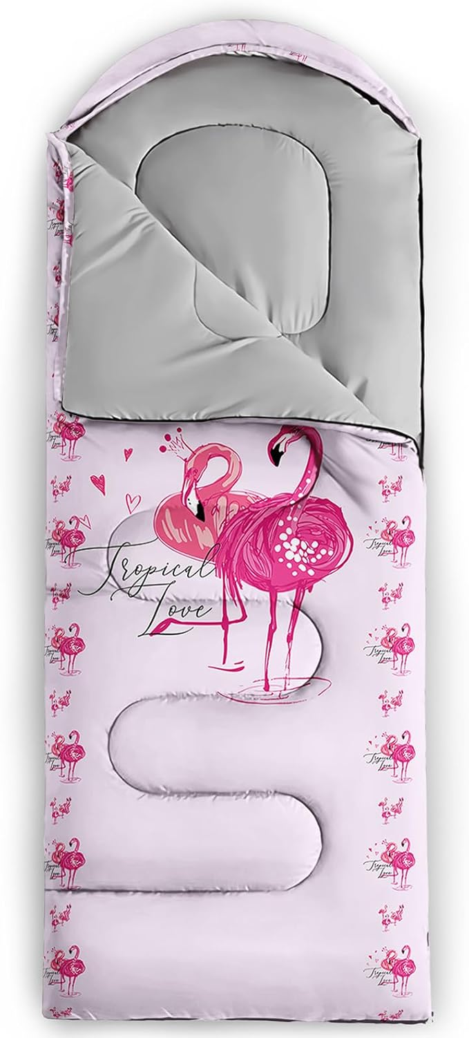 AILONEN Kids Floral Cat Camping Sleeping Bags,Lightweight & Waterproof,3 Season Warm & Cool Weather,Kawaii Kitten Sleeping Bags for Girls Adults,Travelling,Outdoors