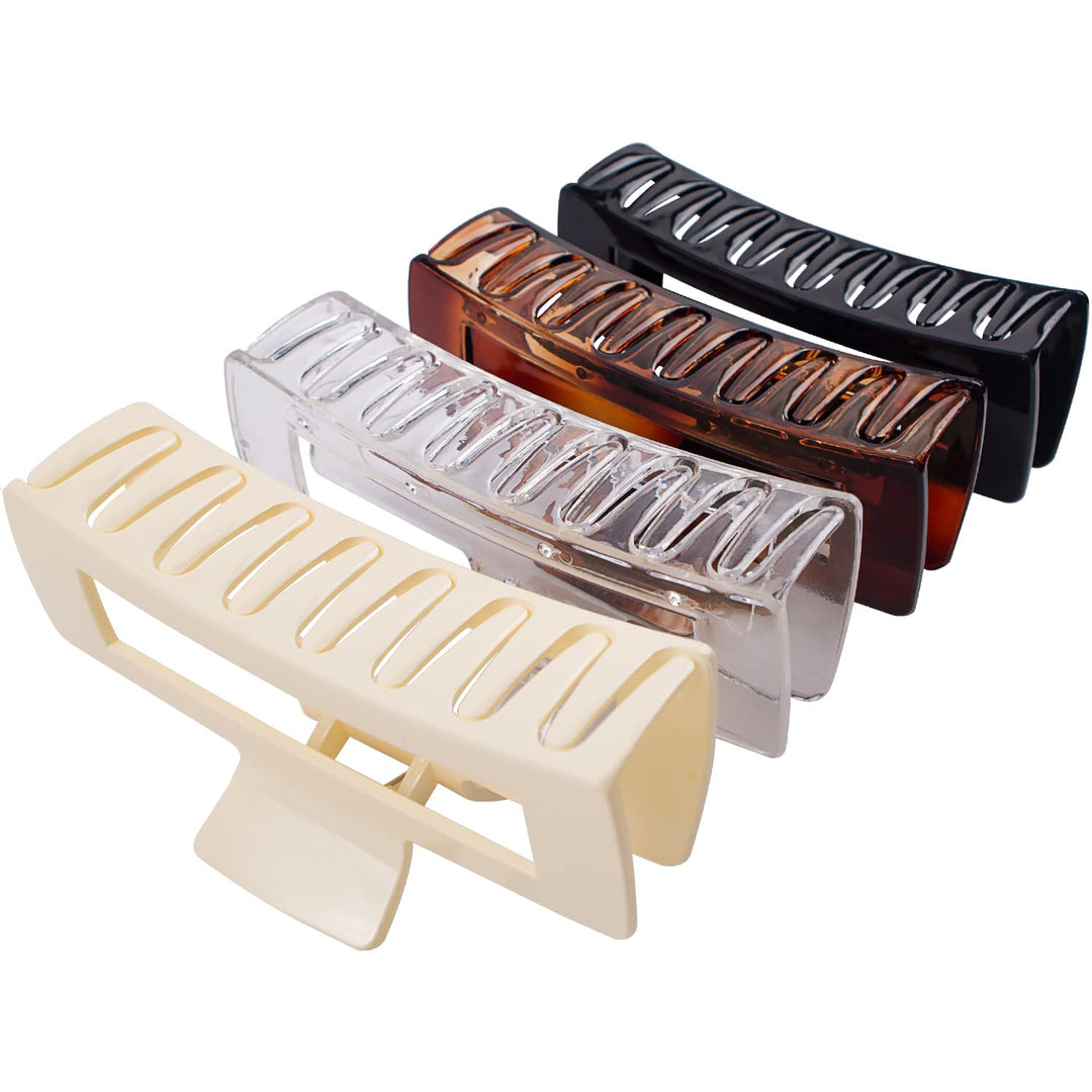 4 Pack Extra Large Hair Claw For Women, 5'' Strong Hold Bright Clamps For Thick And Long Hair, 90'S Non-Slip Square Jaw Clips Fo