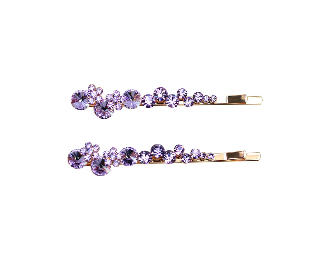 Faship A Pair Of Violet Light Purple Premium Rhinestone Crystal Floral Hair Clips Pins 2 Pcs