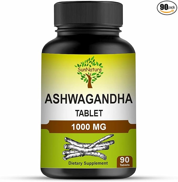 Ashwagandha Tablets, 1000mg | 100% Natural Ashwagandha & Withanolide | Stress Relief Rejuvenates Mind & Body Improves Strength & Energy for Men & Women| 90 Tablets, 45 Days Supply