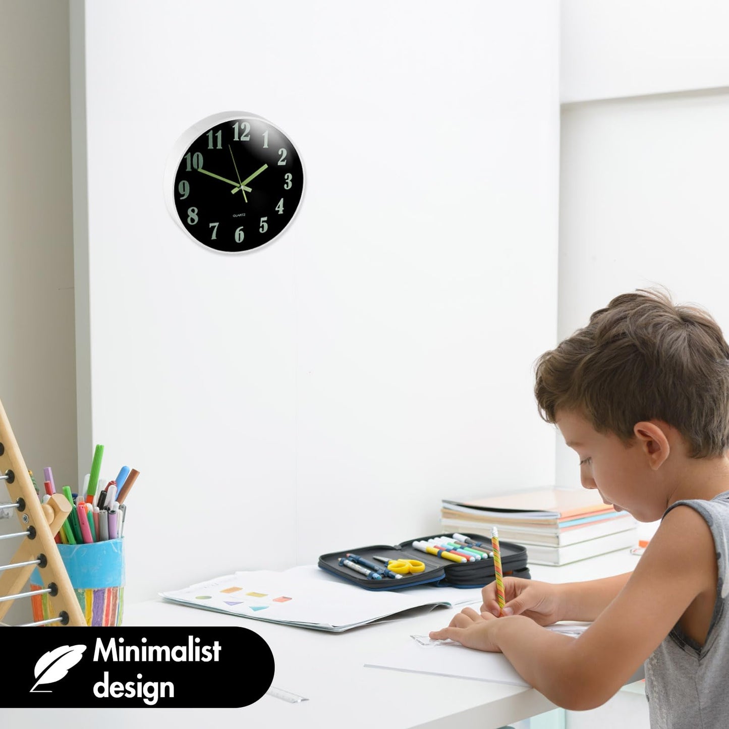 GEOKILO 12 Inch Luminous Wall Clocks, Silent Wall Clock Non Ticking, Wooden Modern Round Clock with Night Light, Decorative Wall Clock for Kitchen Office Bedroom (Battery Not Included)