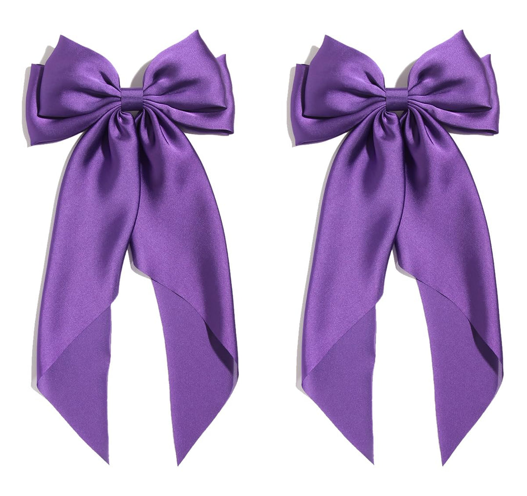 Satin Bow Hair Clips For Women,Big Bow Hair Slides Metal Clips Long Ribbon Hairpin Girls Barrettes Party Half-Updo Ponytail Acce
