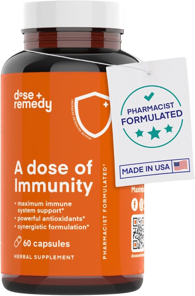 A Dose of Immunity Quercetin with Vitamin C and Zinc, Vitamin D, 500mg Quercetin Bromelain with Echinacea & B Vitamins, Lung Immune Support Supplement 7 in 1 Immunity Defense Booster (60 Count)