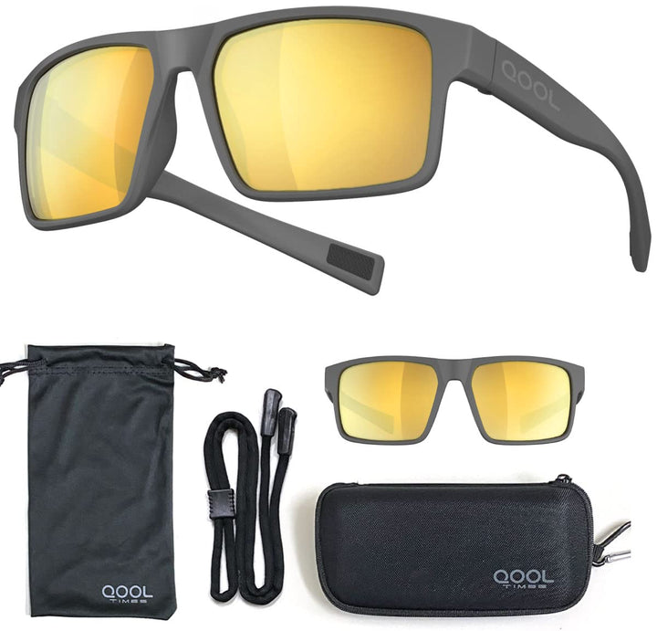 QOOL TIMES Living out your Living out your F1A Polarized Rectangular Sunglasses for Men Women, Running Driving Gold lens