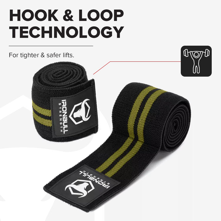 Elbow Wraps for Weightlifting (1 Pair) - 50" Elastic Elbow Braces for Weight Lifting - Elbow Support for Bench Press, Powerlifting, Fitness, & Gym Workout - Gym Elbow Straps Weightlifting (Black/Green)