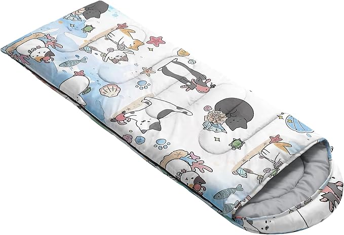 AILONEN Kids Floral Cat Camping Sleeping Bags,Lightweight & Waterproof,3 Season Warm & Cool Weather,Kawaii Kitten Sleeping Bags for Girls Adults,Travelling,Outdoors