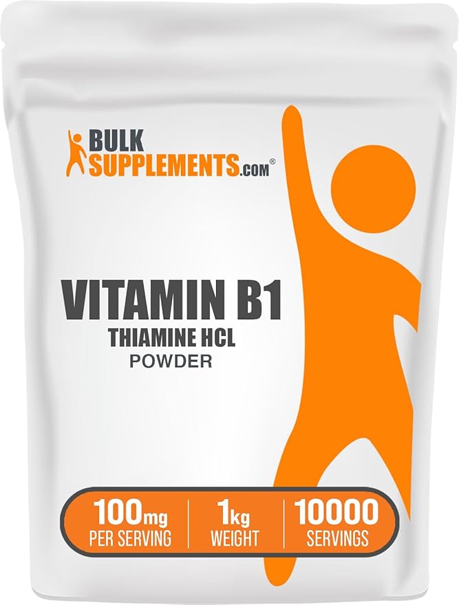 BulkSupplements Thiamine HCl Powder - Thiamine Hydrochloride, B1 Vitamins, Thiamine B1 Supplement, Thiamine 100mg - Gluten Free, 100mg per Serving, 1kg (2.2 lbs) (Pack of 1)