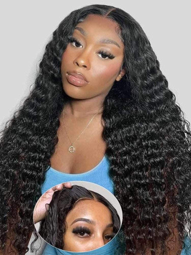 Facmood Wear And Go Glueless Wig Deep Wave, Glueless Wigs Human Hair Pre Plucked Pre Cut, 6X4 Skinlike Real Hd Lace Front Closur