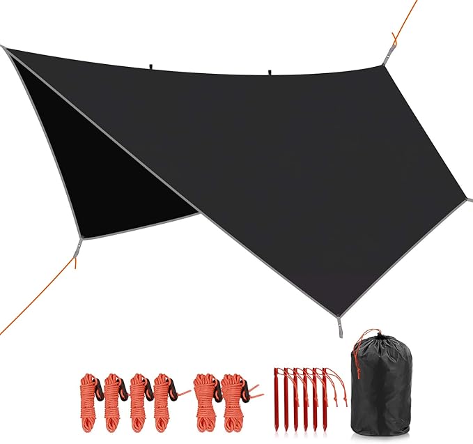 REDCAMP Hammock Rain Fly Camping Tarp Waterproof, Lightweight Backpacking Rain Tarp Shelter for Hiking Outdoor Hexagon Black 10x12ft