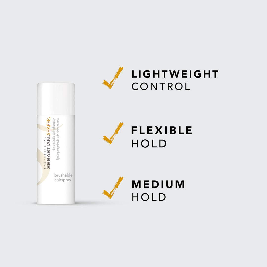 Sebastian Professional Shaper Mini Hairspray, 50 VOC% | Flexible to Medium Hold | Brushable with Control | Travel Size, 1.5 oz