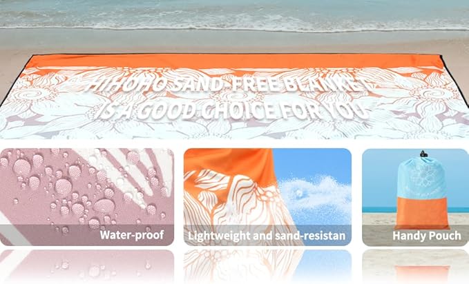 Beach Blanket Waterproof Sandproof Extra Large Beach Mat 79" X 83"/120"x108"for 1-8 Adults Quick Drying Durable Outdoor Picnic Mat for Beach Travel Camping Hiking