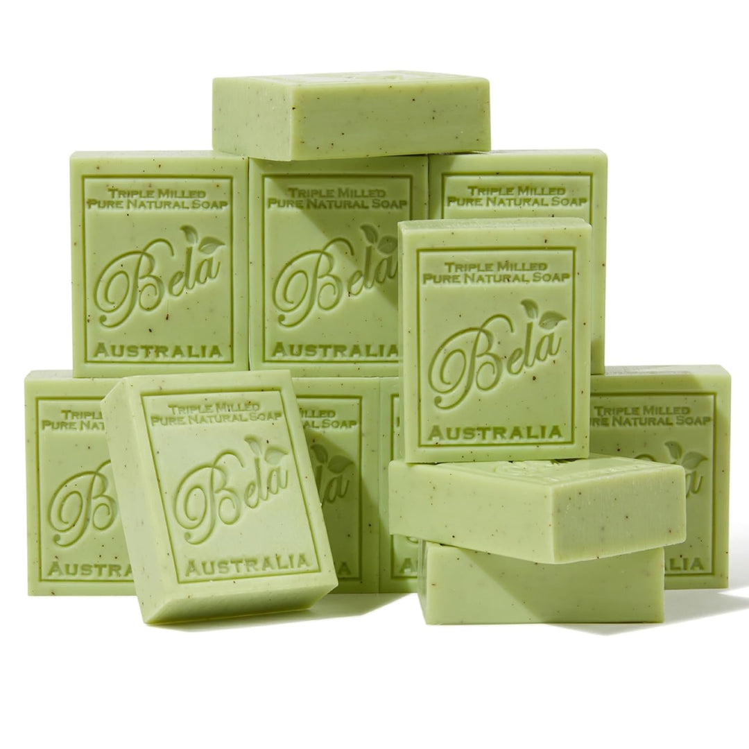Bela Eucalyptus With Lemon Soap 3.3 Oz Pack Of 12, Long Lasting Triple Milled French Soap Enriched With Organic Shea Butter, Ric