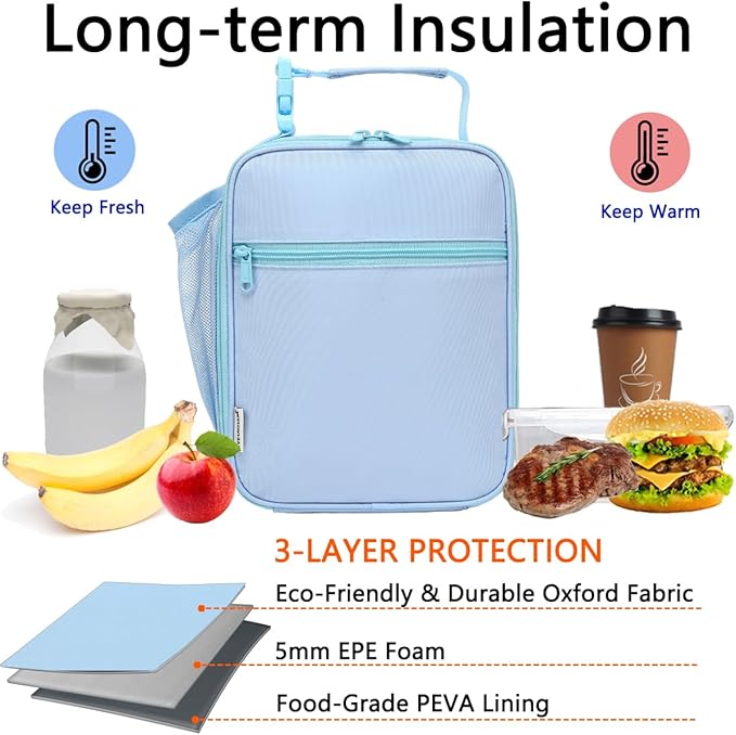 Lunch Box for Kids Boys Girls Men Women,Insulated Small Soft Cooler Lunch Bag Kit for School Work Picnic Travel - Reusable Portable lunchbox,Blue