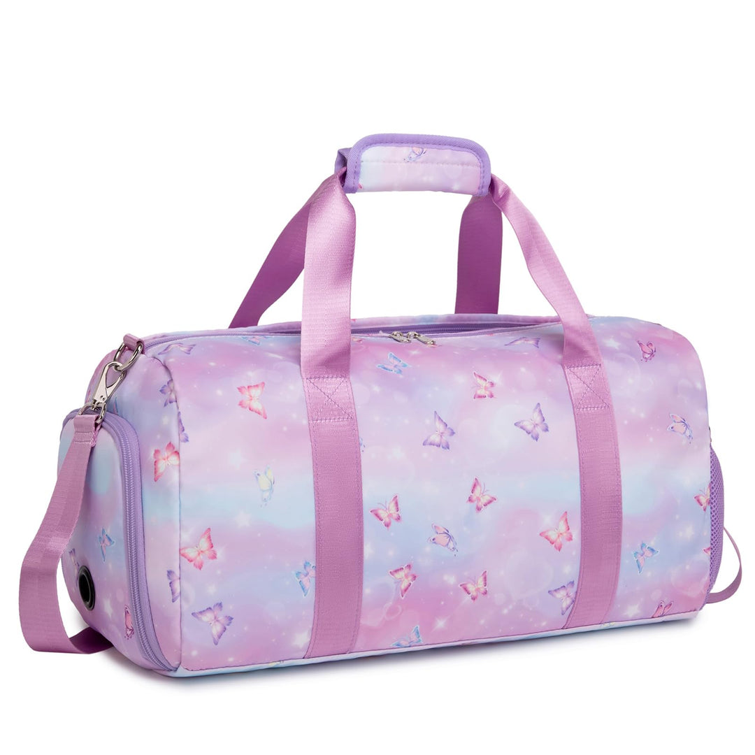 Butterfly Dance Bag for Girls,Gym Travel Duffle Bag for Girls -Dance Gymnastics Sports Dance Bag with Shoe Compartment