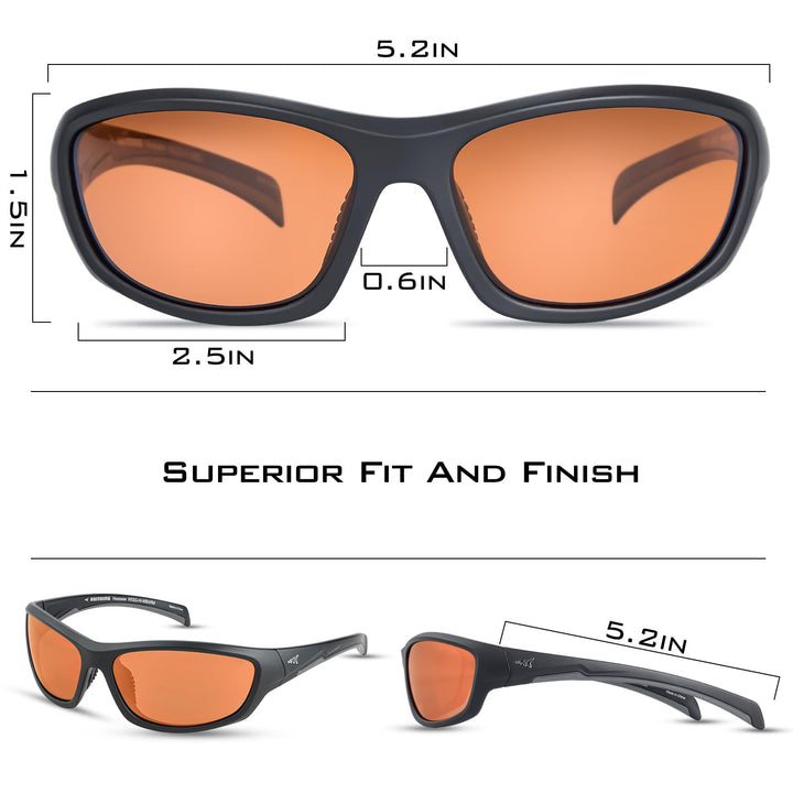 KastKing Hiwassee Polarized Sport Sunglasses for Men and Women, Matte Blackout Frame,Copper Lens