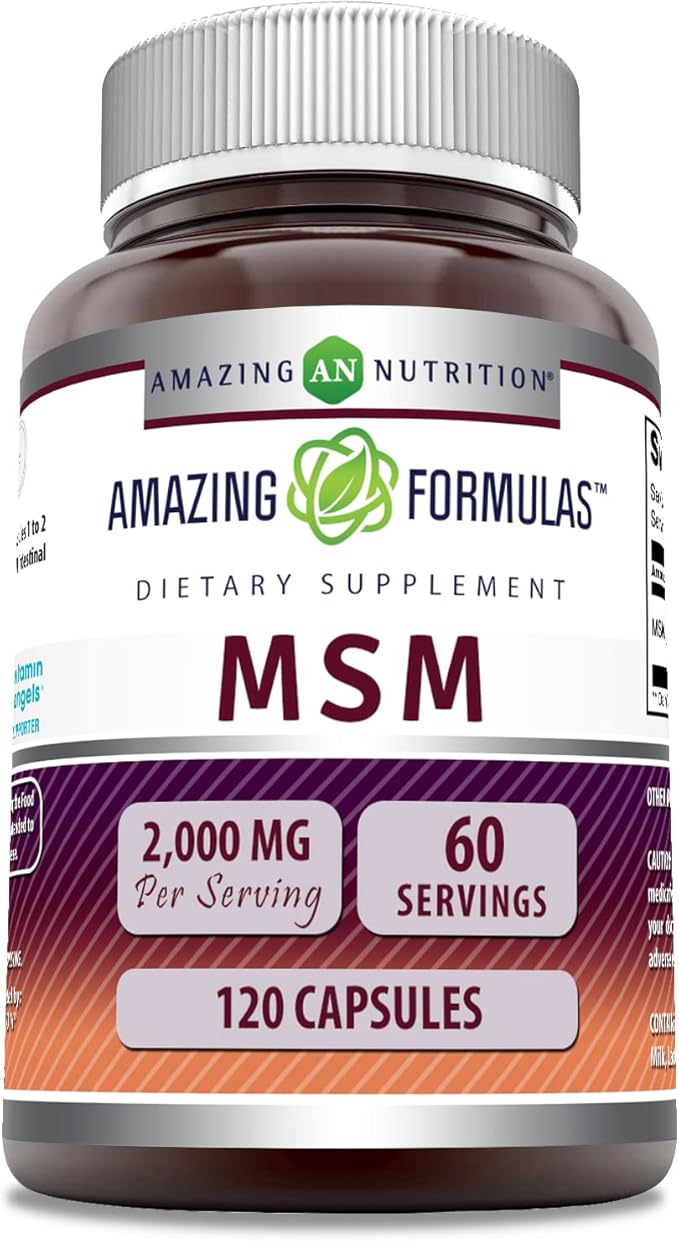 Amazing Formulas MSM (Methylsulfonylmethane) Supplement | 2000 Mg per Serving | 120 Capsules | Non-GMO | Gluten-Free | Made in USA