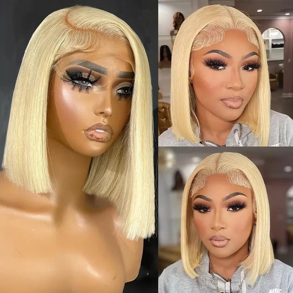 Blonde Bob Wig Human Hair 613 Lace Front Wig Human Hair 200% Density 13X4 Hd Lace Frontal Wigs Human Hair Pre Plucked With Baby