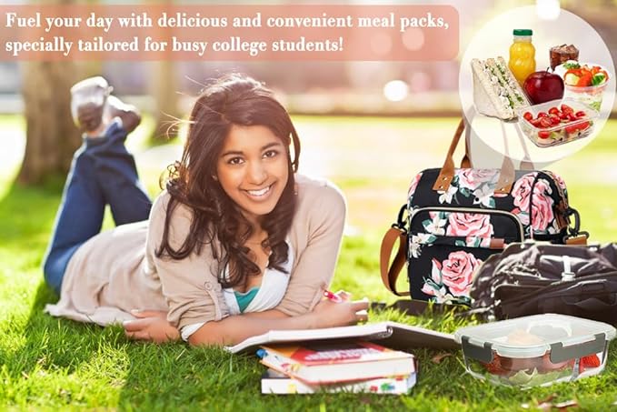 TuErCao Lunch Box for Women Adult Insulated Lunch Bag for Female Teacher Nurse Mom, Fashion Ladies Lunch Tote Bag for Work, Peony