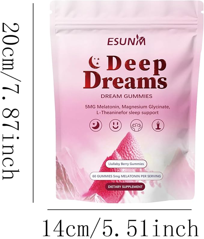 Deep Dream Sleep Gummies with 5mg Melatonin, Magnesium, Glycinate, L-Theanine for Sleep Support- Non-Habit Forming Sleep Supplement,60 Gummies, 30 Day Supply