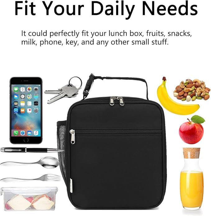 Lunch Box for Kids Boys Girls Men Women, Insulated Small Soft Cooler Lunch Bag Kit for School Work Picnic Travel - Reusable Portable lunchbox, Black