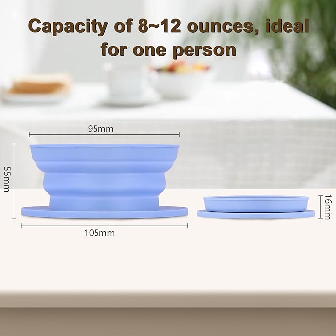 Collapsible Paperless Pour Over Coffee Dripper, Single Cup Travel Pour Over Coffee Maker Camping, Portable Silicone PourOver Coffee Filter with Reusable Metal Mesh Filter (Blue)