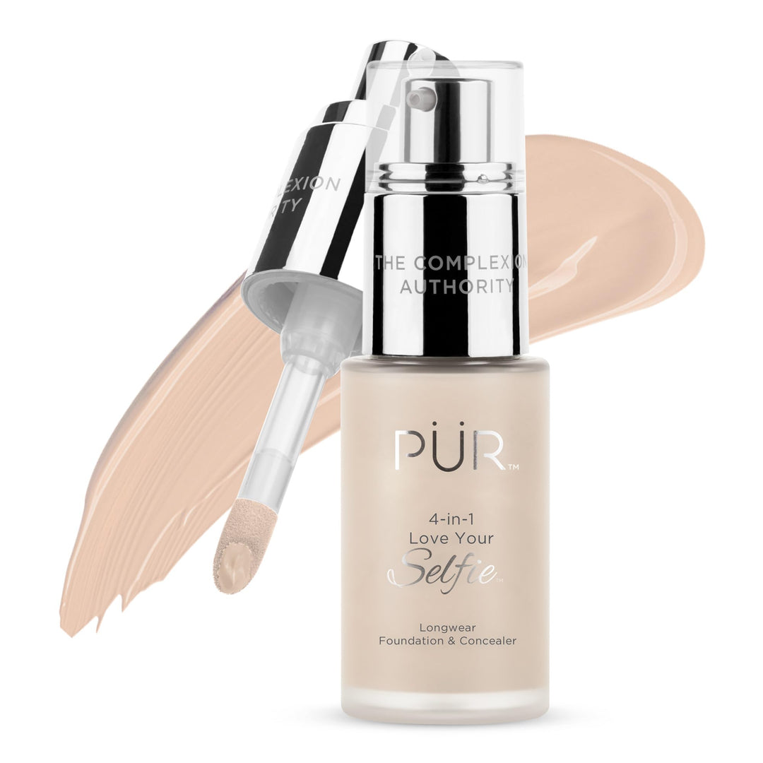 PUR Beauty 4-in-1 Love Your Selfie Foundation & Concealer - Longwear Full Coverage Liquid Makeup Foundation with Hydrating Blend for Refined-Looking, Natural Beauty Glow, Skin Texture & Tone