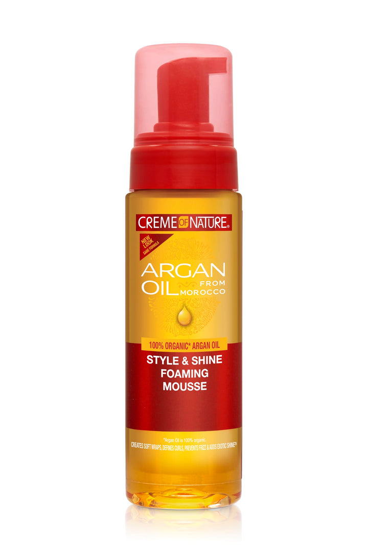 Creme of Nature Argan Oil Foaming Mousse, Style & Shine, Creates Soft Wraps, Defines Curls, Prevents Frizz & Adds Exotic Shine, 7 Fl Oz
