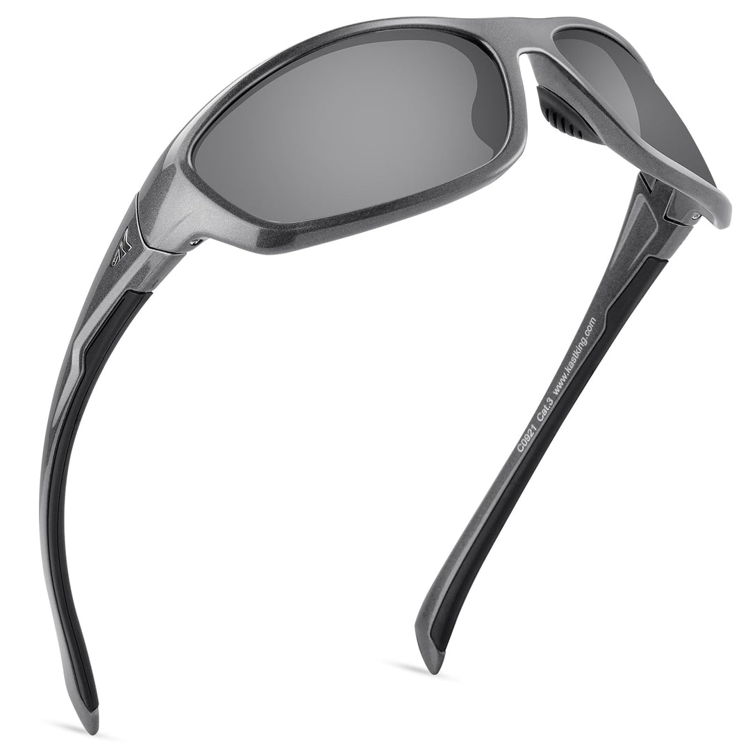 KastKing Hiwassee Polarized Sport Sunglasses for Men and Women, Gloss Metalic Gun, Smoke - Silver Mirror