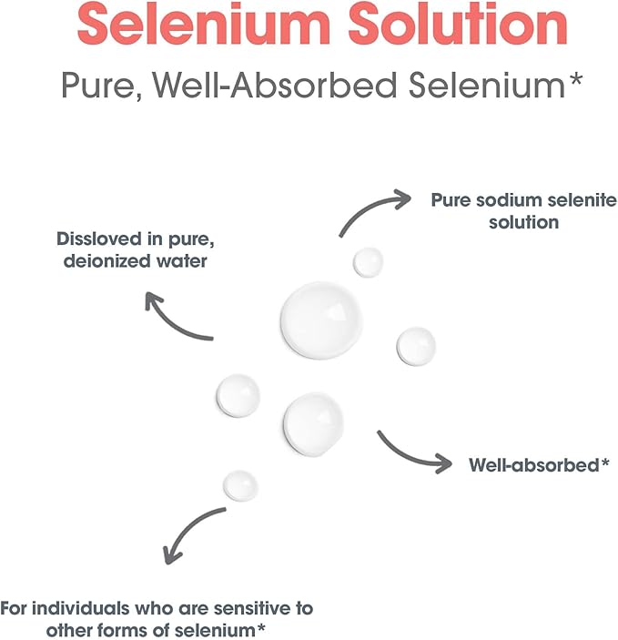 Allergy Research Group Selenium Solution - Well-Absorbed Selenium Liquid, Pure Sodium Selenite, Thyroid Support, Antioxidants, 100 mcg Supplement, Hypoallergenic - 8 Fl Oz