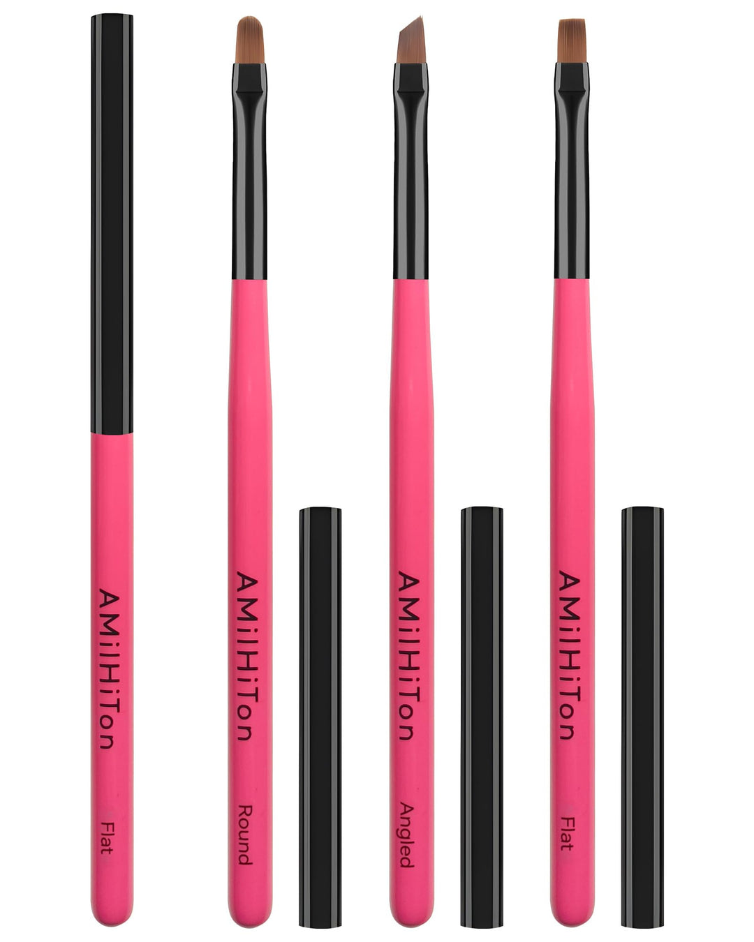 3PCS for OPI Nail Polish Remover Brush, AMilHiTon Nails Clean Up Brushes, Round/Angled/flat Acetone Resistant Nail Art Designs, and Tidying Up Polish Mishaps on Cuticles（Rose Red）