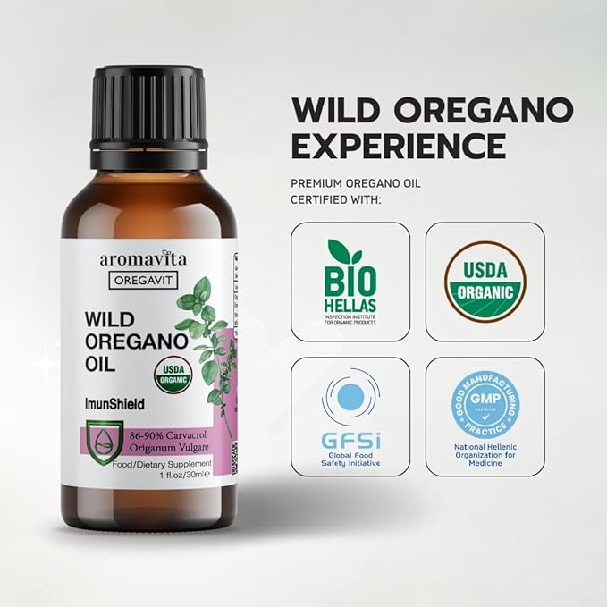 ImunShield Wild Oregano Oil Organic Liquid Drops - Hand-Picked Oregano with 86-90% Carvacrol for Immune and Digestive Support - Vegan, Non-GMO, Gluten-Free, 1 fl. oz./ 30ml