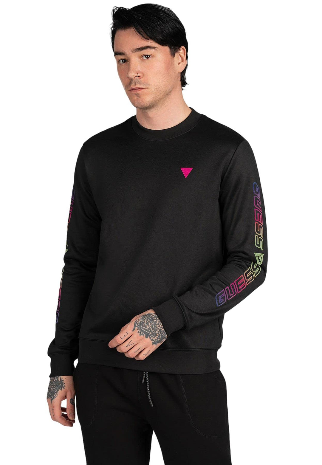 GUESS Men's Ezra Sweatshirt Crew Neck, Jet Black