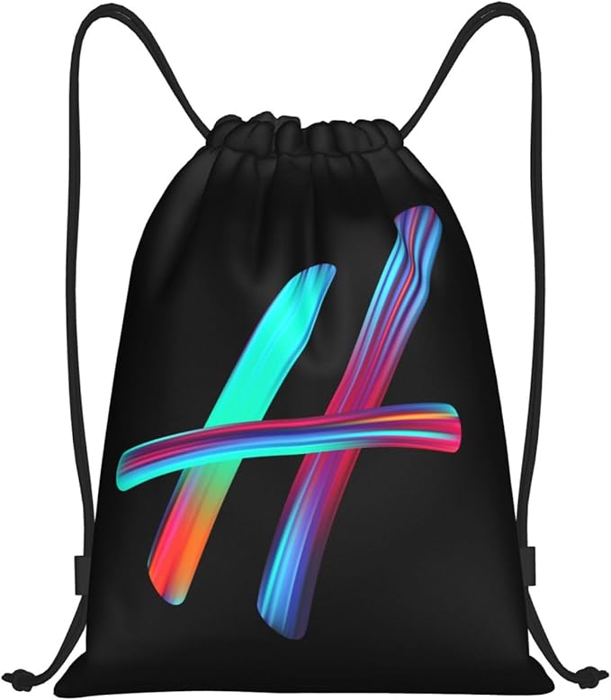 Drawstring Bags Initial Drawstring Backpack Sackpack Black Draw String Cinch Bags for Sports, Gym, Travel, Swimming, Beach, Camping, Rainbow Letter H